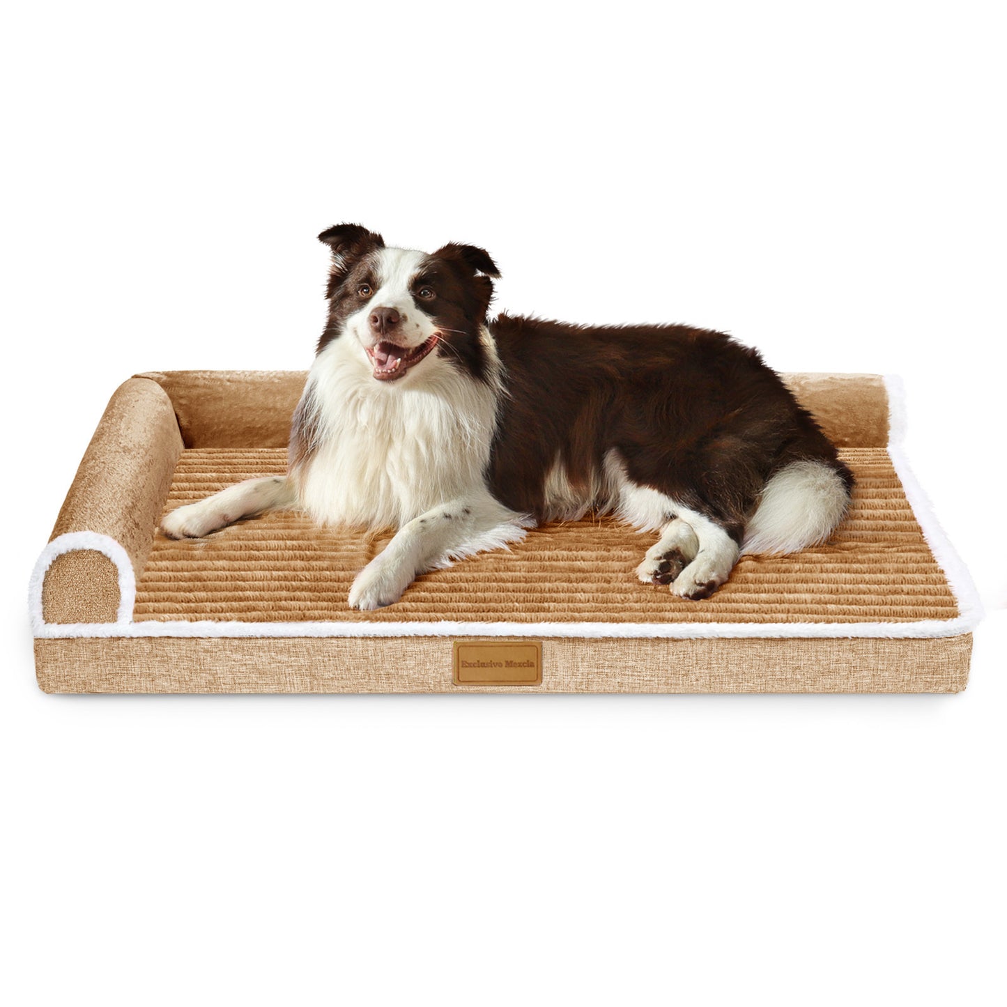 Exclusivo Mezcla Large Orthopedic Dog Bed, Luxury Striped Jacquard Pet Bed Sofa, Waterproof and Washable, 42"×28", Brown
