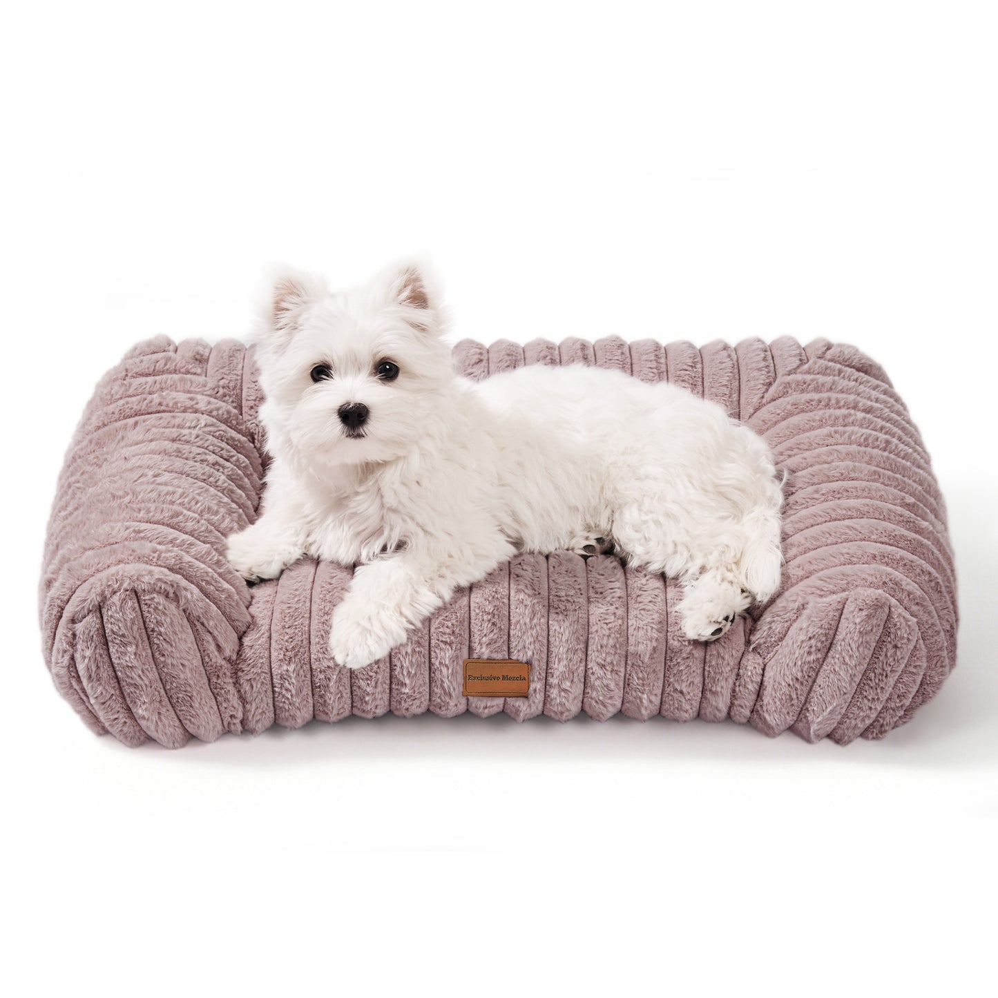 Exclusivo Mezcla Small Cuddler Couch Pet Bed with Sides, 20"x16" Ribbed Plush Corduroy Dog Bed with Non-Slip Bottom and Washable Cover, Brown