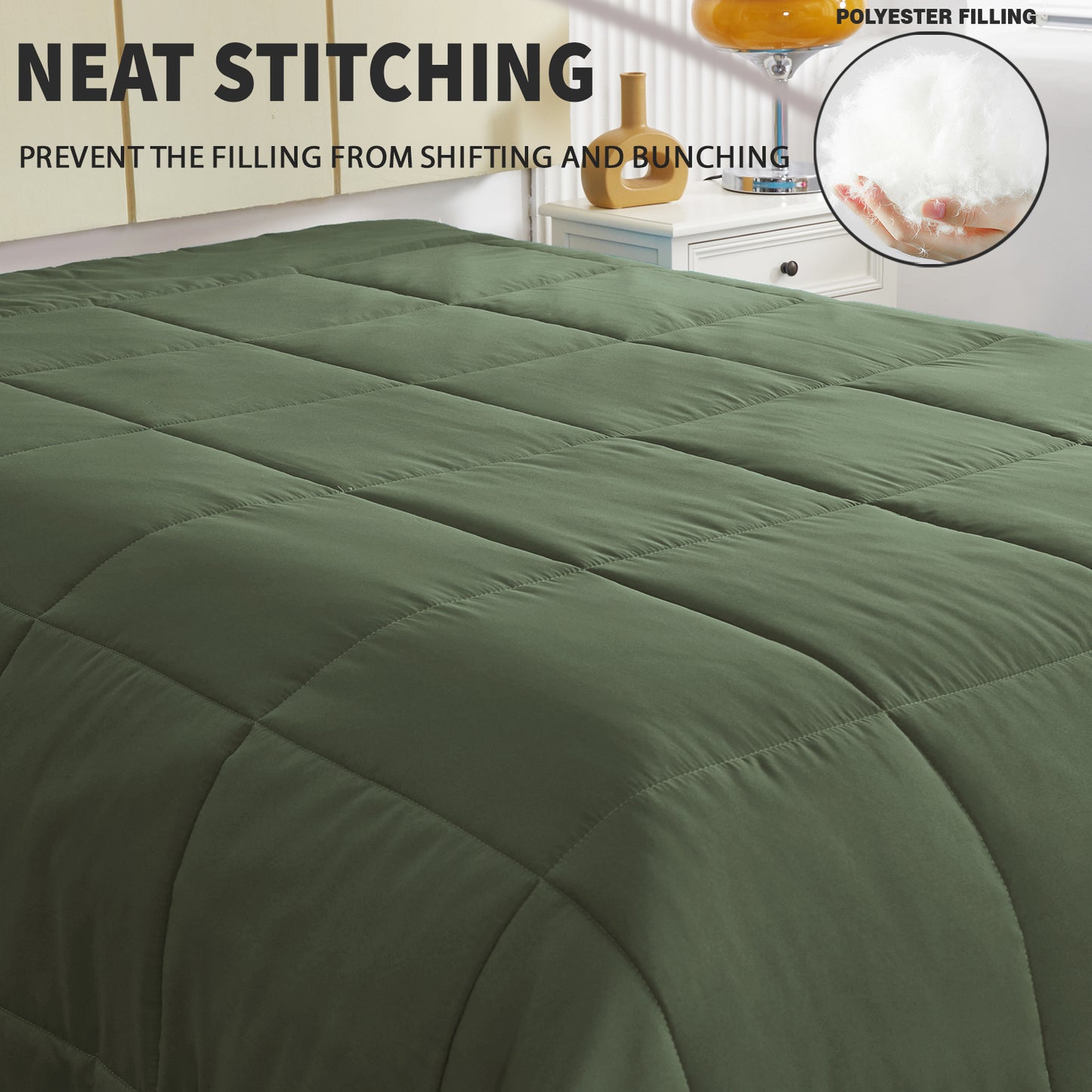 Exclusivo Mezcla Lightweight Reversible 3-Piece Comforter Set All Seasons, Down Alternative Comforter with 2 Pillow Shams, Queen Size, Emerald/Mint