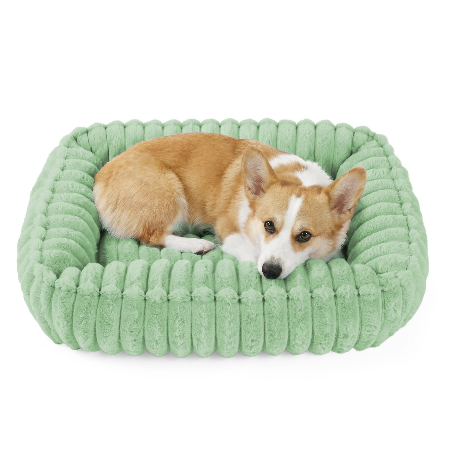 Exclusivo Mezcla Ribbed Plush Cuddler Dog Bed, 24"x20" Calming Pet Bed with Non-Slip Bottom for Medium Dogs, Machine Washable, Green