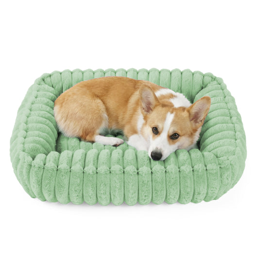 Exclusivo Mezcla Ribbed Plush Cuddler Dog Bed, 24"x20" Calming Pet Bed with Non-Slip Bottom for Medium Dogs, Machine Washable, Green
