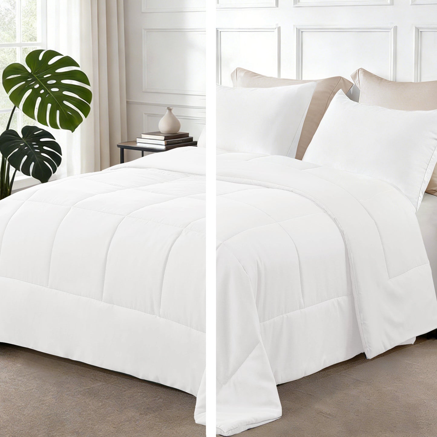 Exclusivo Mezcla Lightweight Reversible 2-Piece Comforter Set All Seasons, Down Alternative Comforter with 1 Pillow Sham, Twin Size, White
