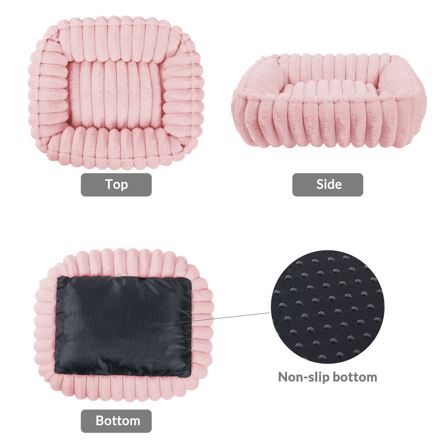 Exclusivo Mezcla Ribbed Plush Cuddler Dog Bed, 24"x20" Calming Pet Bed with Non-Slip Bottom for Medium Dogs, Machine Washable, Pink