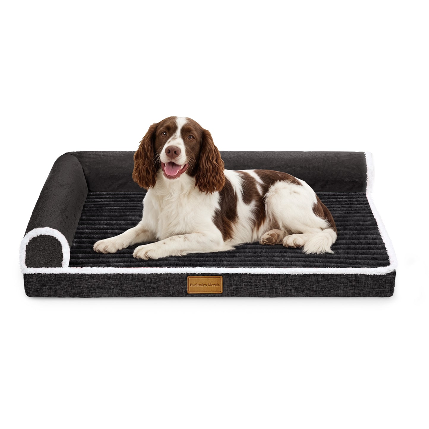Exclusivo Mezcla Medium Orthopedic Dog Bed, Luxury Striped Jacquard Pet Bed Sofa, Waterproof and Washable, 36"×24", Black