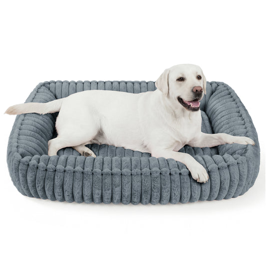 Exclusivo Mezcla Ribbed Plush Cuddler Dog Bed, 40"x32" Calming Pet Bed with Non-Slip Bottom for Large Dogs, Machine Washable, Dark Grey