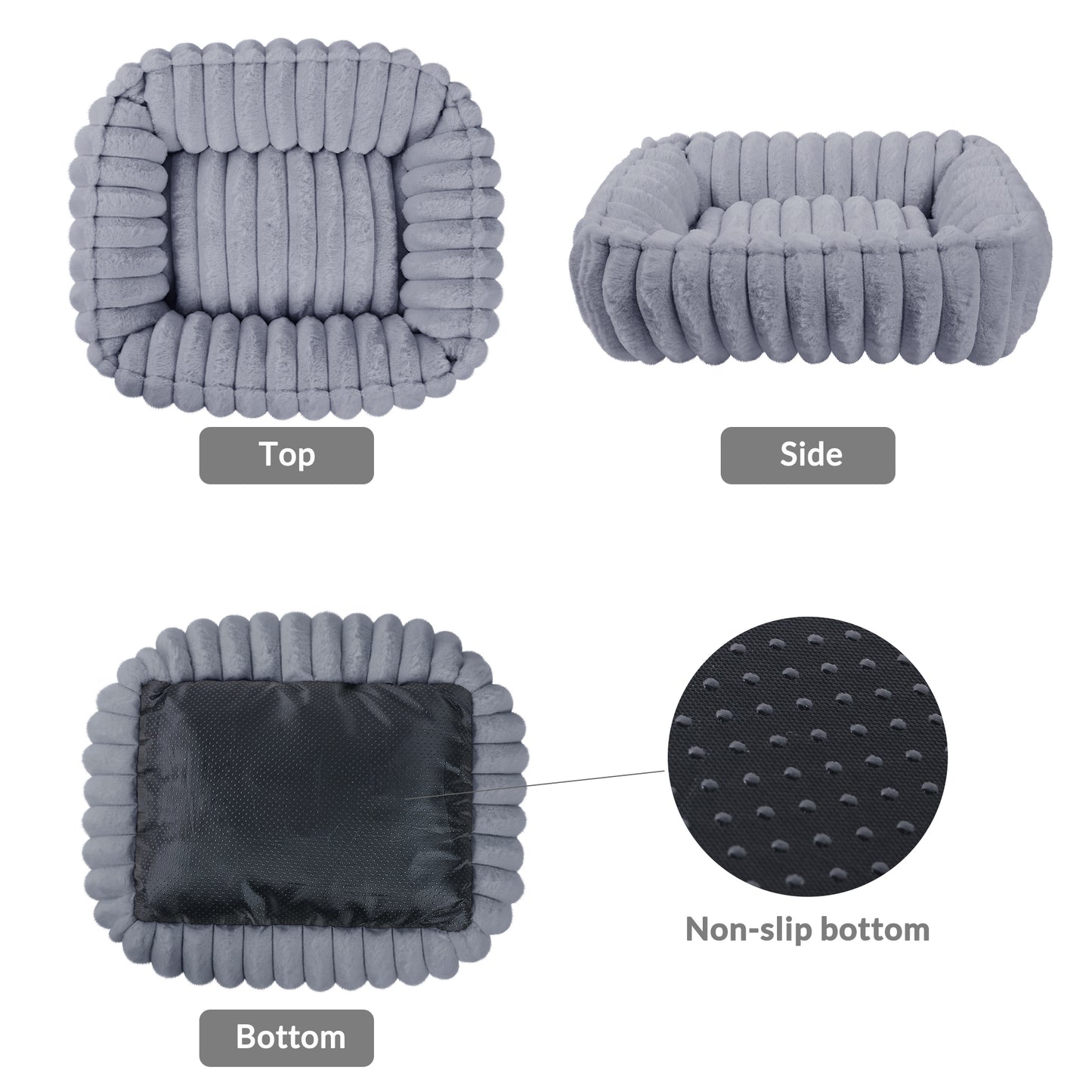 Exclusivo Mezcla Ribbed Plush Cuddler Dog Bed, 32"x24" Calming Pet Bed with Non-Slip Bottom for Medium Dogs, Machine Washable, Light Grey