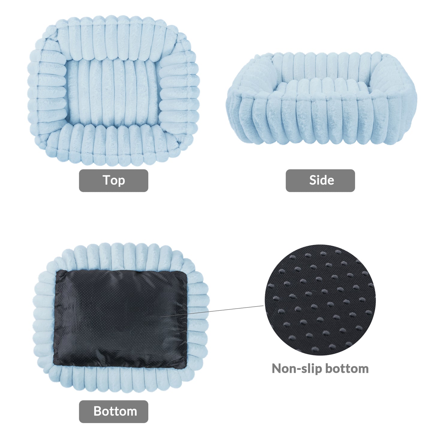 Exclusivo Mezcla Ribbed Plush Cuddler Dog Bed, 36"x28" Calming Pet Bed with Non-Slip Bottom for Large Dogs, Machine Washable, Blue