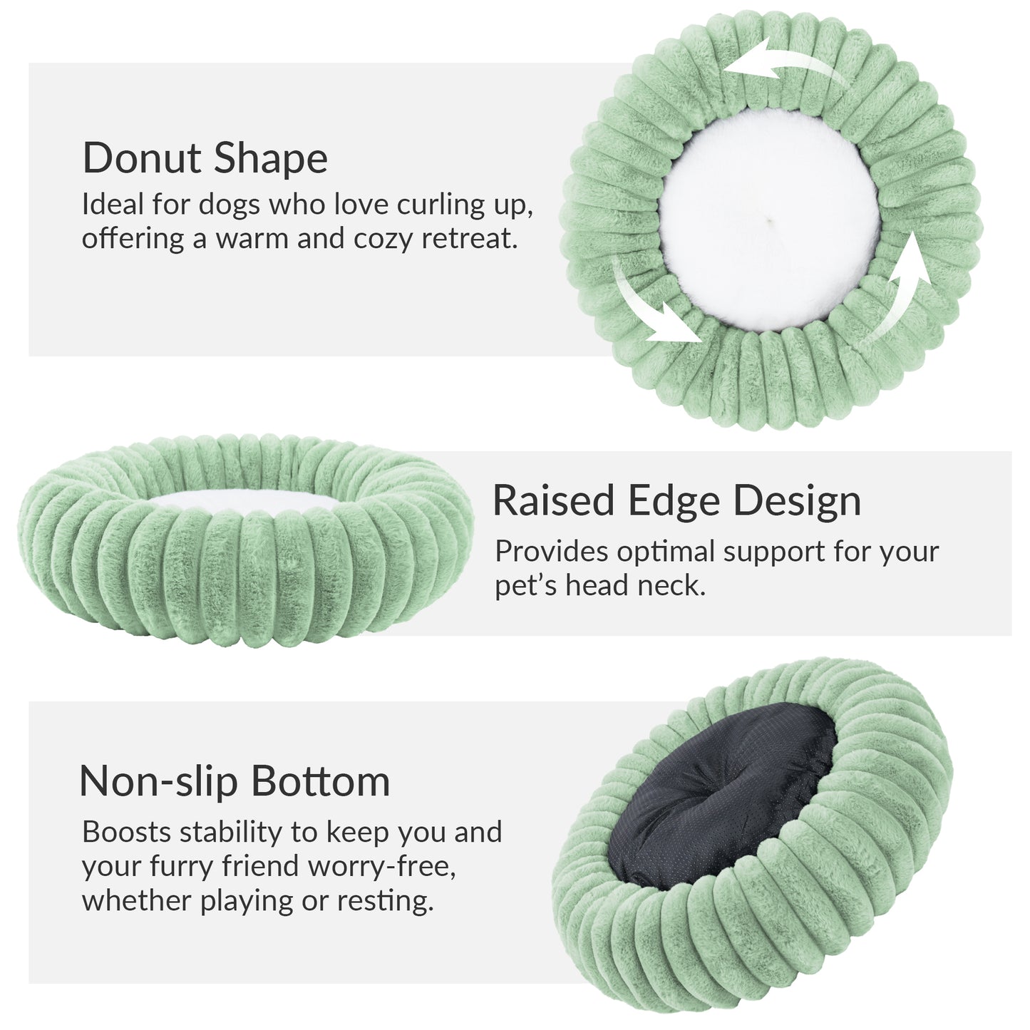 Exclusivo Mezcla Calming Donut Dog Bed, 24 inches Cozy Fluffy Faux Rabbit Fur Round Pet Bed, Machine Washable, Green