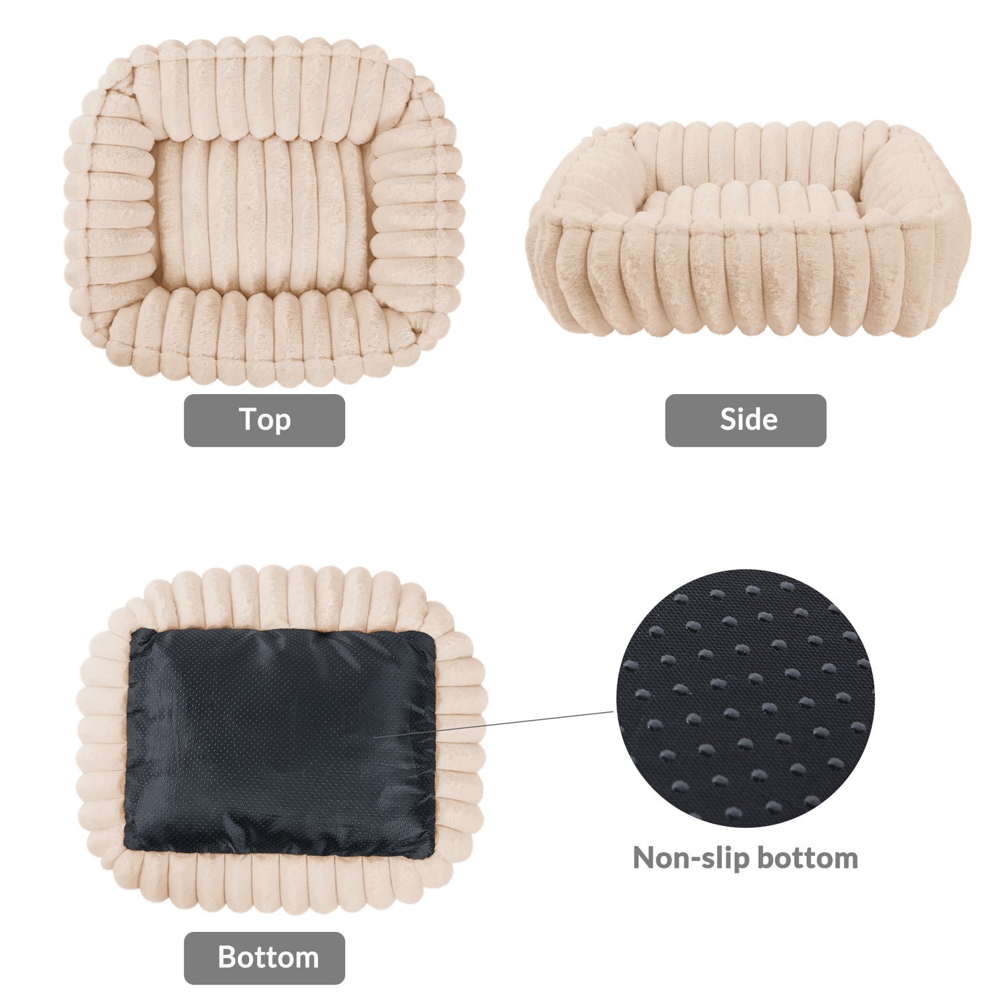 Exclusivo Mezcla Ribbed Plush Cuddler Dog Bed, 24"x20" Calming Pet Bed with Non-Slip Bottom for Medium Dogs, Machine Washable, Apricot