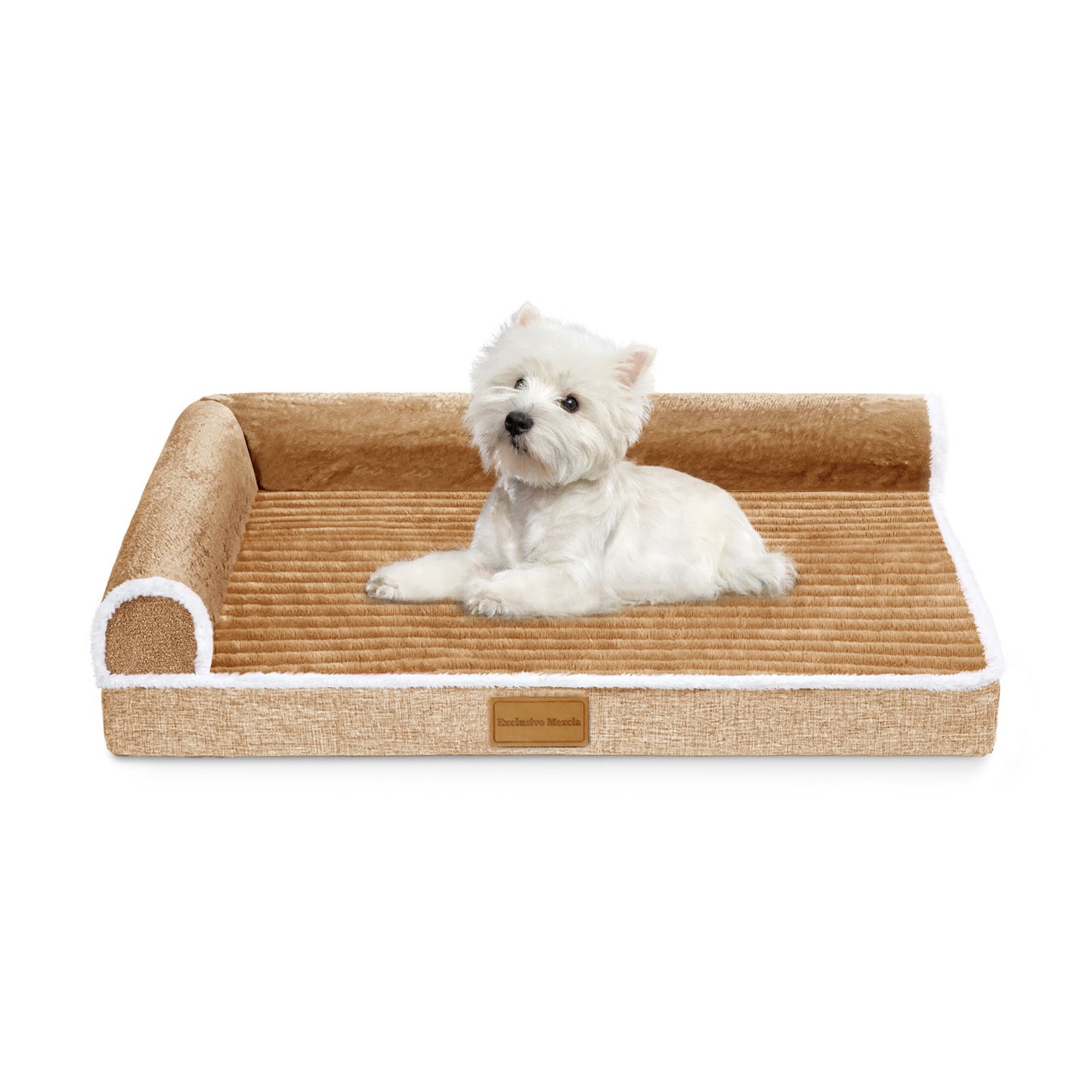 Exclusivo Mezcla Small Orthopedic Dog Bed, Luxury Striped Jacquard Pet Bed Sofa, Waterproof and Washable, 30"×20", Brown