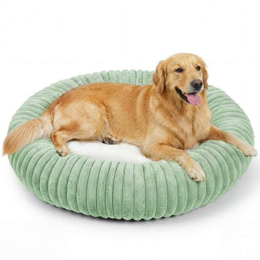 Exclusivo Mezcla Calming Donut Dog Bed, 36 inches Cozy Fluffy Faux Rabbit Fur Round Pet Bed, Machine Washable, Green