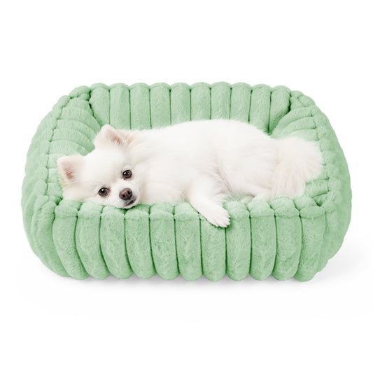 Exclusivo Mezcla Ribbed Plush Cuddler Dog Bed, 20"x16" Calming Pet Bed with Non-Slip Bottom for Small Dogs, Machine Washable, Green
