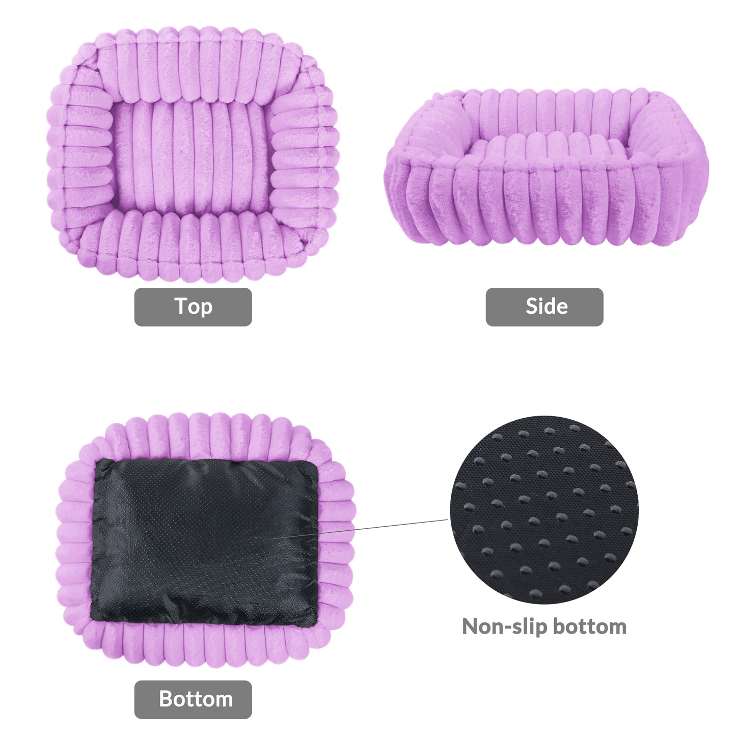 Exclusivo Mezcla Ribbed Plush Cuddler Dog Bed, 20"x16" Calming Pet Bed with Non-Slip Bottom for Small Dogs, Machine Washable, Purple