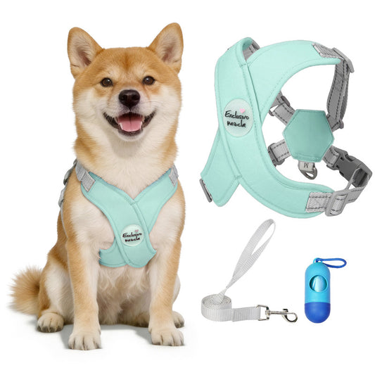 Exclusivo Mezcla No Pull Dog Harness, X-Frame Soft Padded Pet Vest Harness with Leash and Poop Bags, No Choke and Adjustable for Small and Medium Dogs, Green, M