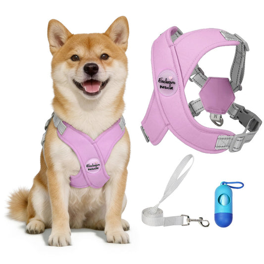 Exclusivo Mezcla Comfort Control Dog Harness with Leash and Poop Bags, No Pull X-Frame Adjustable Pet Harness for Small and Medium Dogs, Purple, M