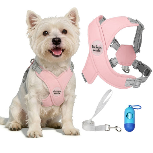 Exclusivo Mezcla Comfort Control Dog Harness with Leash and Poop Bags, No Pull X-Frame Adjustable Pet Harness for Small and Medium Dogs, Pink, S