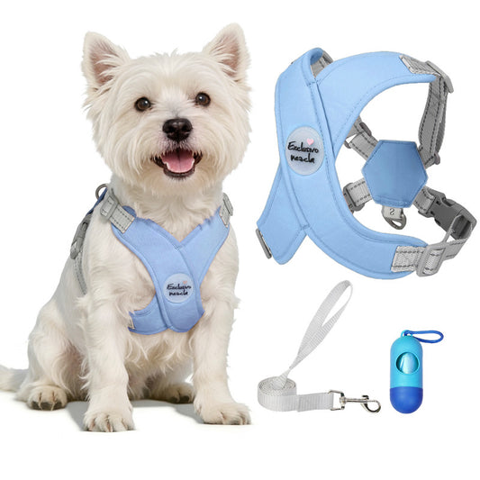 Exclusivo Mezcla Comfort Control Dog Harness with Leash and Poop Bags, No Pull X-Frame Adjustable Pet Harness for Small and Medium Dogs, Blue, S