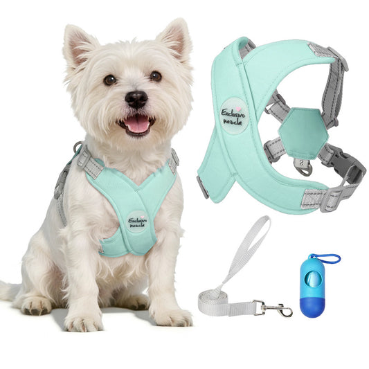 Exclusivo Mezcla Comfort Control Dog Harness with Leash and Poop Bags, No Pull X-Frame Adjustable Pet Harness for Small and Medium Dogs, Green, S
