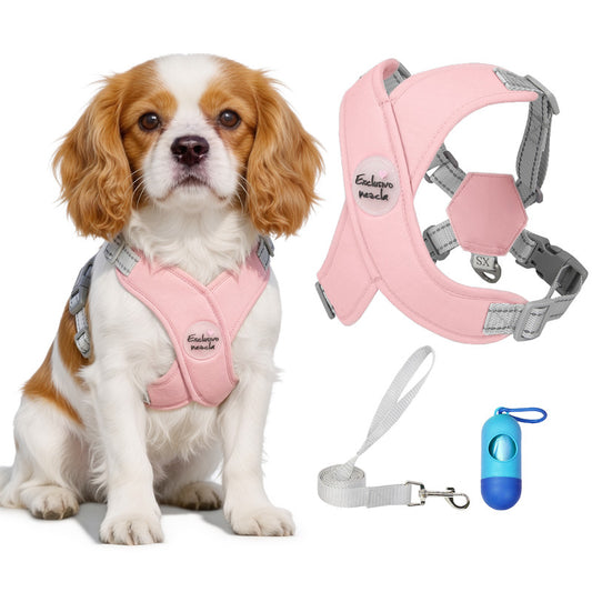 Exclusivo Mezcla Comfort Control Dog Harness with Leash and Poop Bags, No Pull X-Frame Adjustable Pet Harness for Small Dogs, Pink, XS