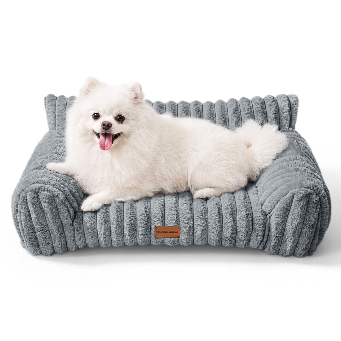 Exclusivo Mezcla Sofa Pet Bed with Raised Backrest for Small Dogs, 20"x16" Cozy Plush Cord Couch Dog Bed, Removable Washable Cover, Sage Grey