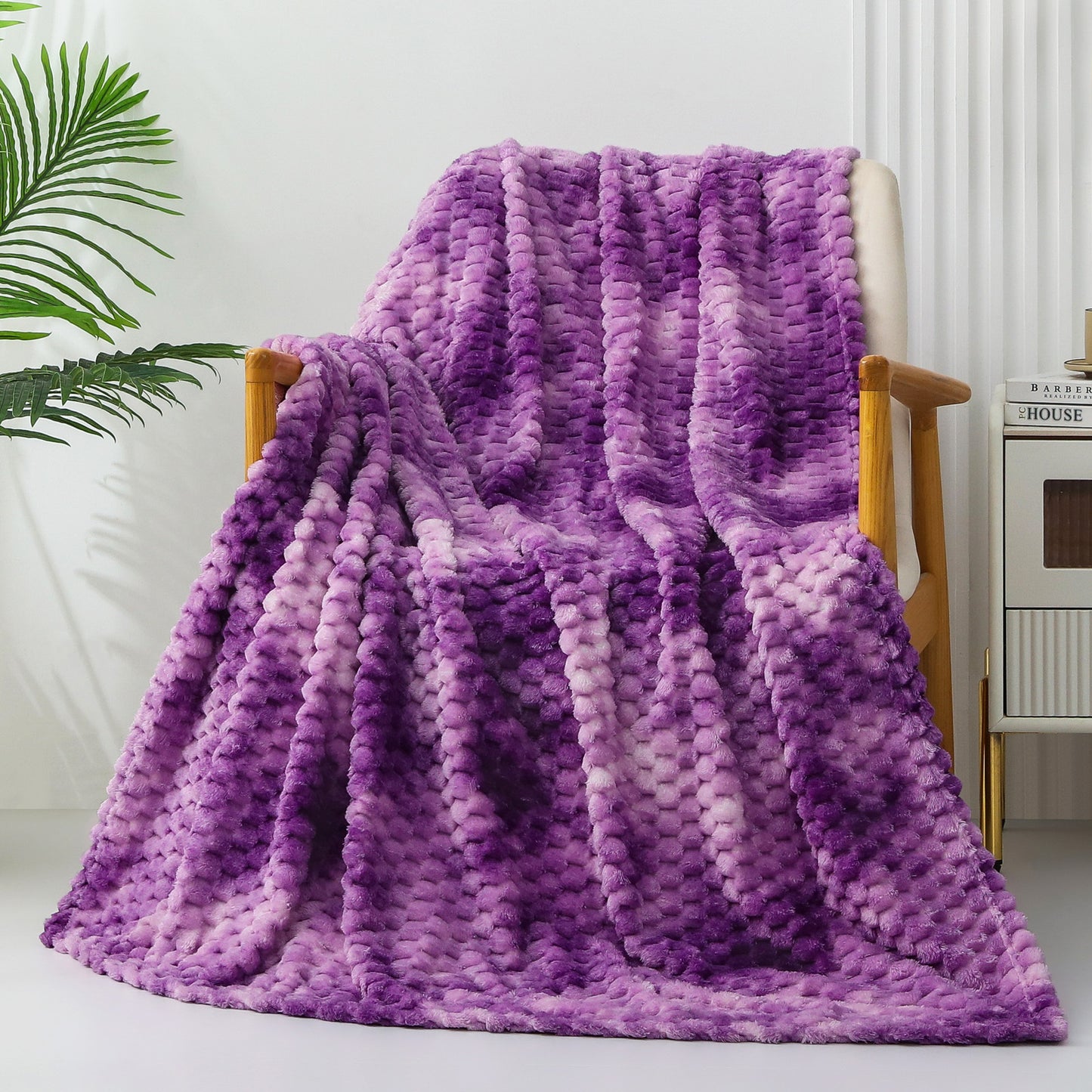 Exclusivo Mezcla Large Soft Fleece Throw Blanket, 50x70 Inches Stylish Jacquard Throw Blanket for Couch, Cozy, Warm, Lightweight and Decorative Purple Blanket