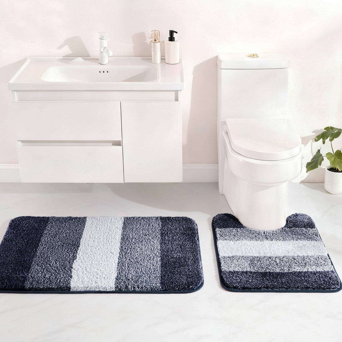 Exclusivo Mezcla Bathroom Rugs Mat 24x36, Extra Soft Non Slip Absorbent Water Microfiber Bath Rugs, Machine Washable Quick Dry Bath Mats for Bathroom Floor, Shower, Home Decor, Gradient Navy Blue