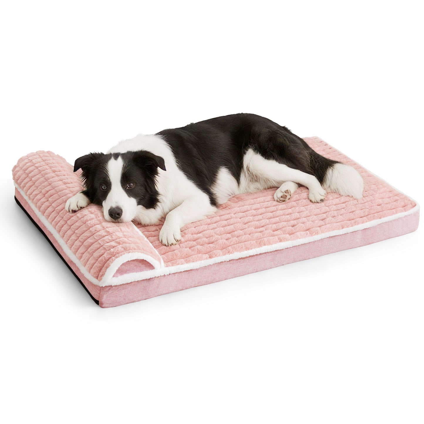 Exclusivo Mezcla Orthopedic Dog Bed with Head Pillow for Large Dogs, Removable and Machine-Washable Cover, 42"X28", Pink