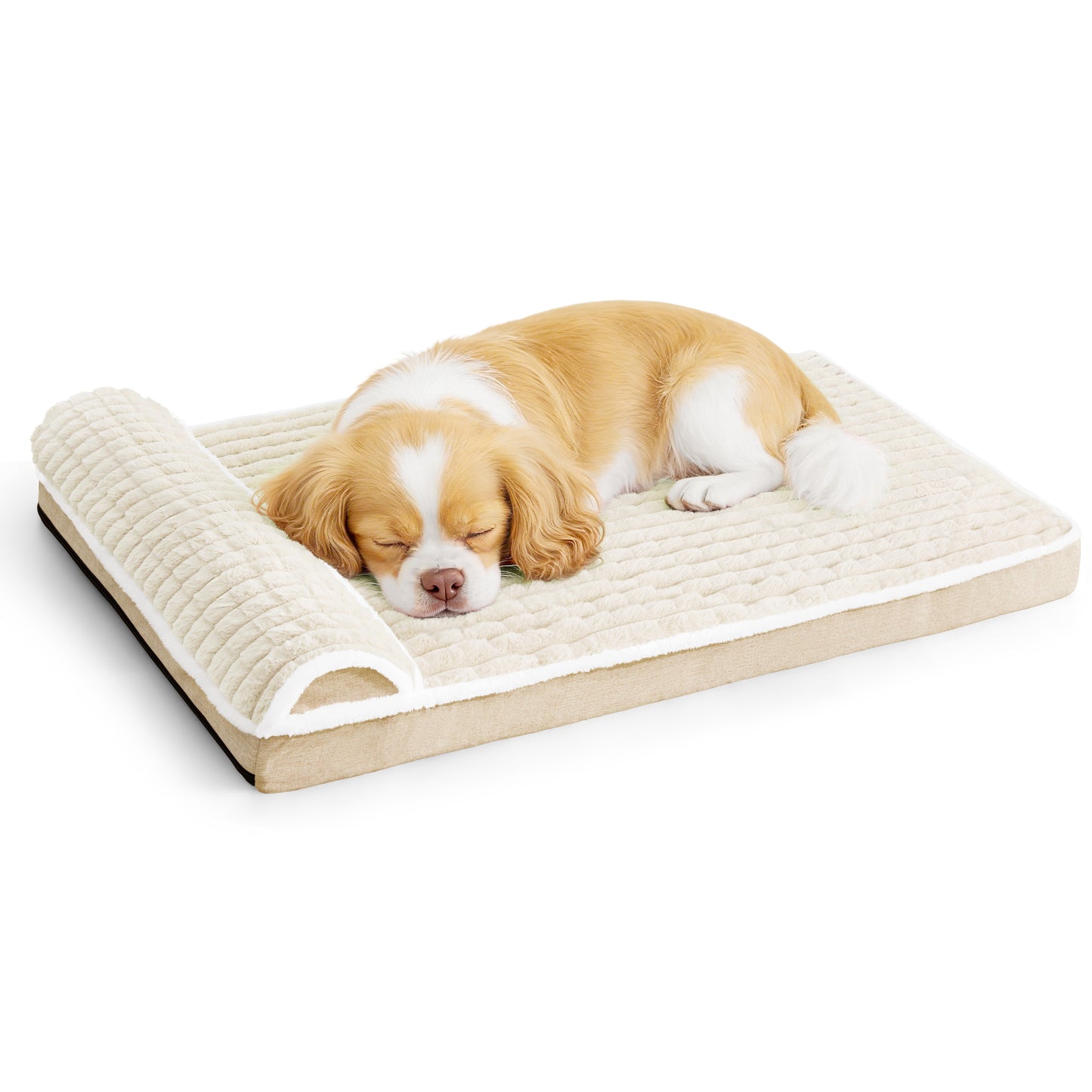 Exclusivo Mezcla Orthopedic Dog Bed with Head Pillow for Small and Medium Dogs, Removable and Machine-Washable Cover, 30"X20", Ivory