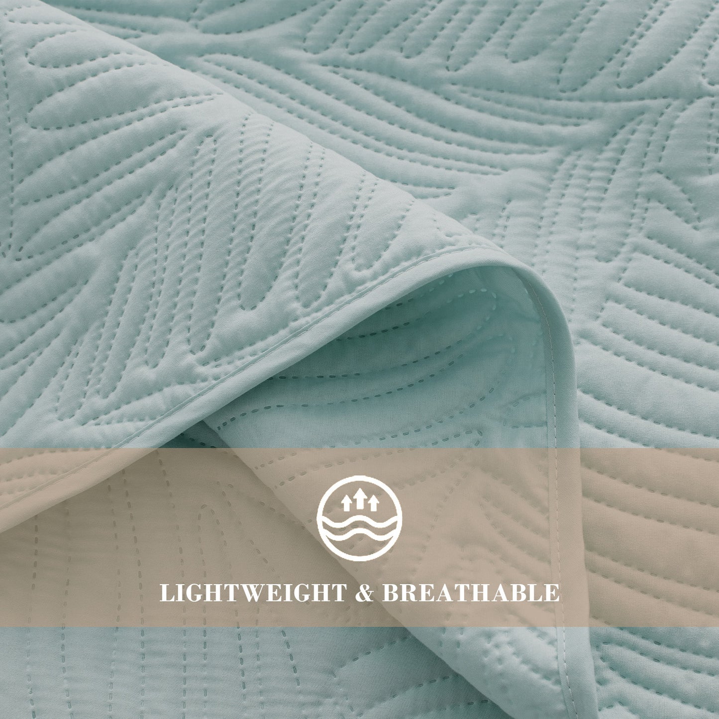 Exclusivo Mezcla California King Quilt Set Aqua Blue, Lightweight Bedspread Leaf Pattern Bed Cover Soft Coverlet Bedding Set(1 Quilt, 2 Pillow Shams)