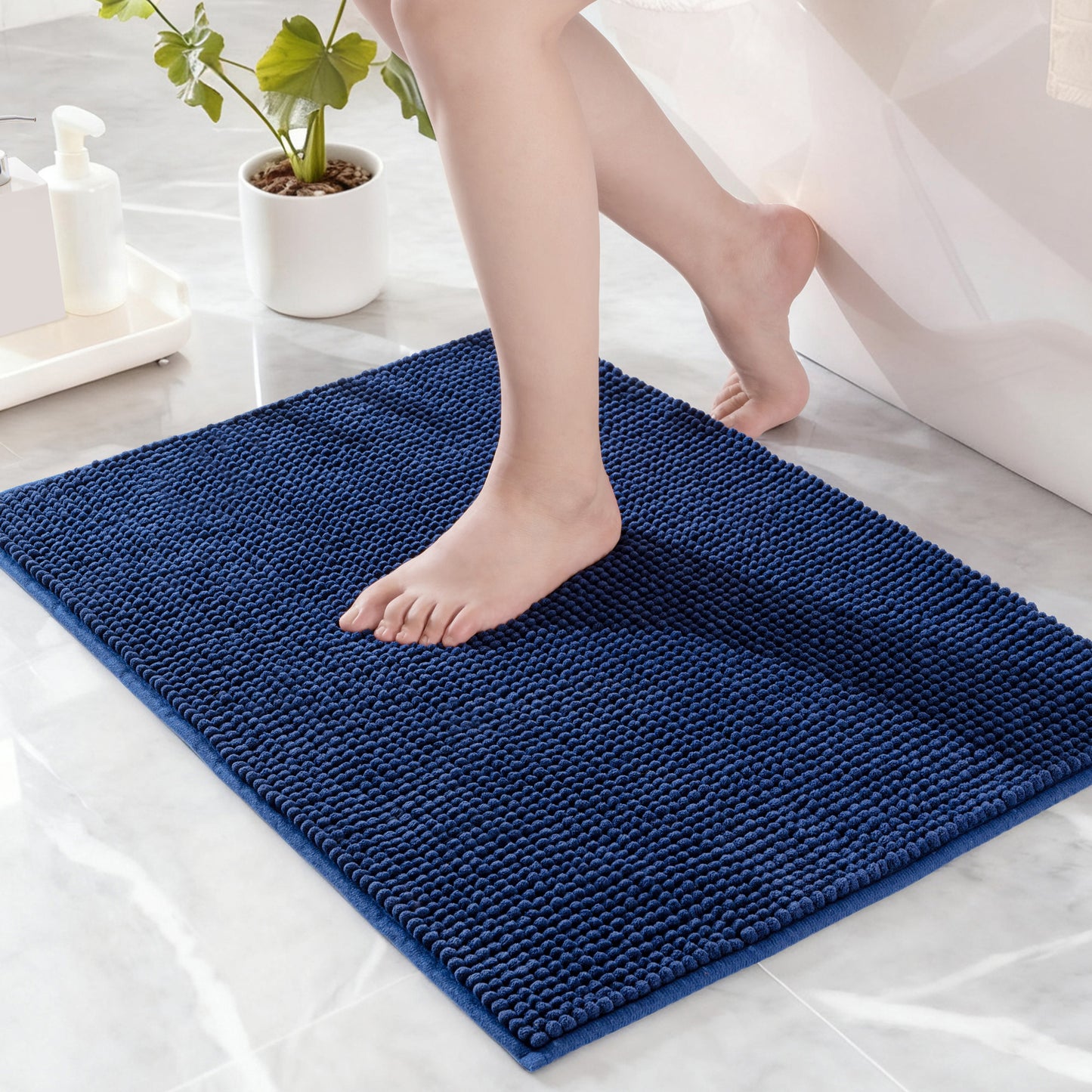 Exclusivo Mezcla Bathroom Rugs Mat 20x30, Extra Soft Absorbent Chenille Bath Rugs Mat, Quick Dry, Machine Washable Bath Mats for Bathroom Floor, Shower, Home Decor, Navy Blue