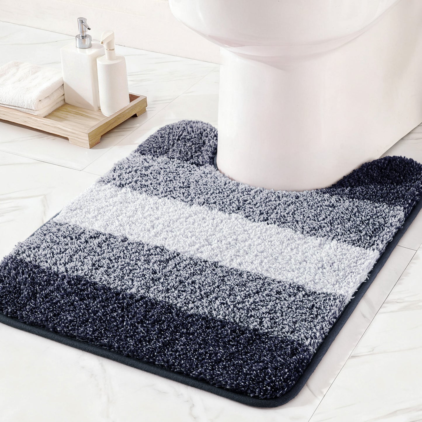 Exclusivo Mezcla Toilet Rugs U-Shaped 20x24, Extra Soft Non Slip Absorbent Water Microfiber Bath Rugs, Machine Washable Quick Dry Bath Mats for Toilet, Gradient Navy Blue