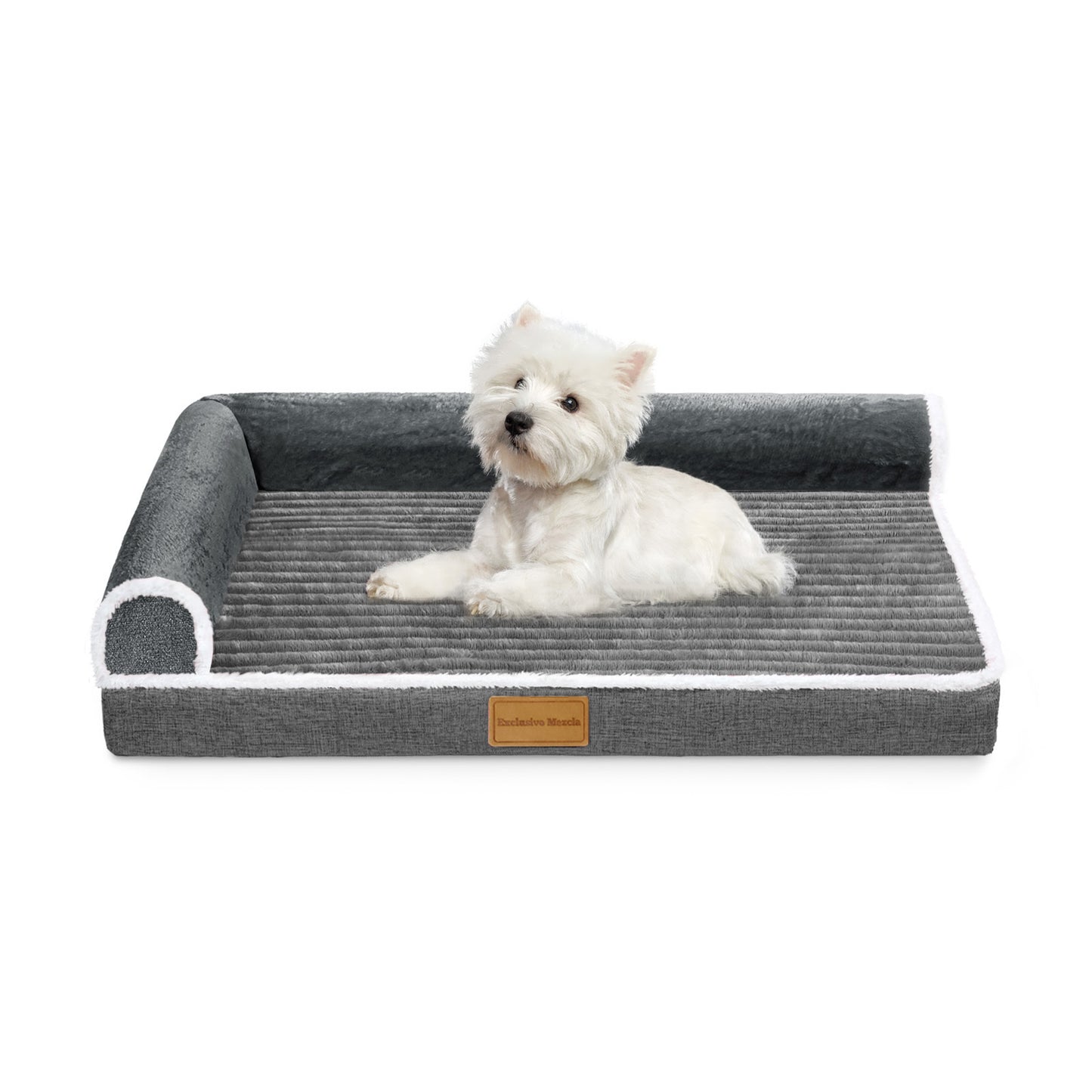 Exclusivo Mezcla Small Orthopedic Dog Bed, Luxury Striped Jacquard Pet Bed Sofa, Waterproof and Washable, 30"×20", Grey