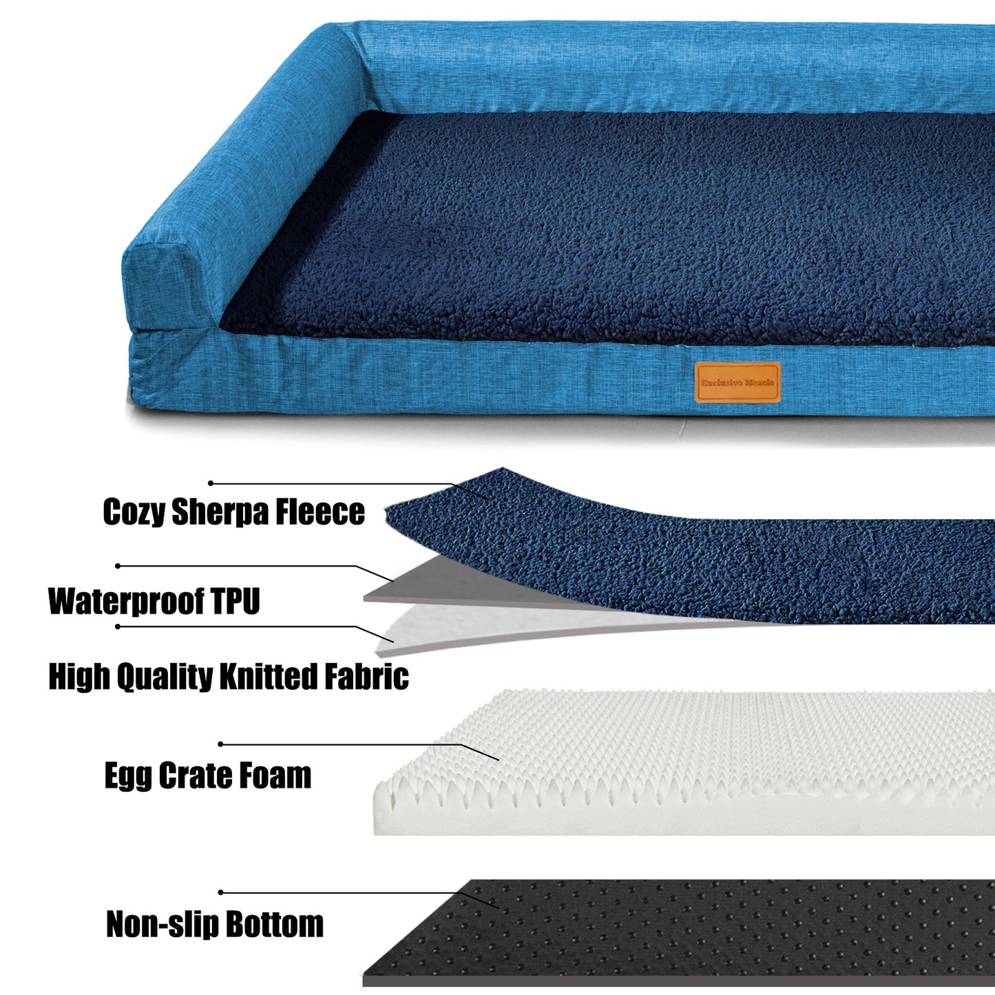 Exclusivo Mezcla Orthopedic XXL Dog Bed for Extra Large Dogs 48''X30'', L Shaped with Removable Washable Cover, Waterproof Supportive Foam Pet Couch Bed Mat, Navy Blue