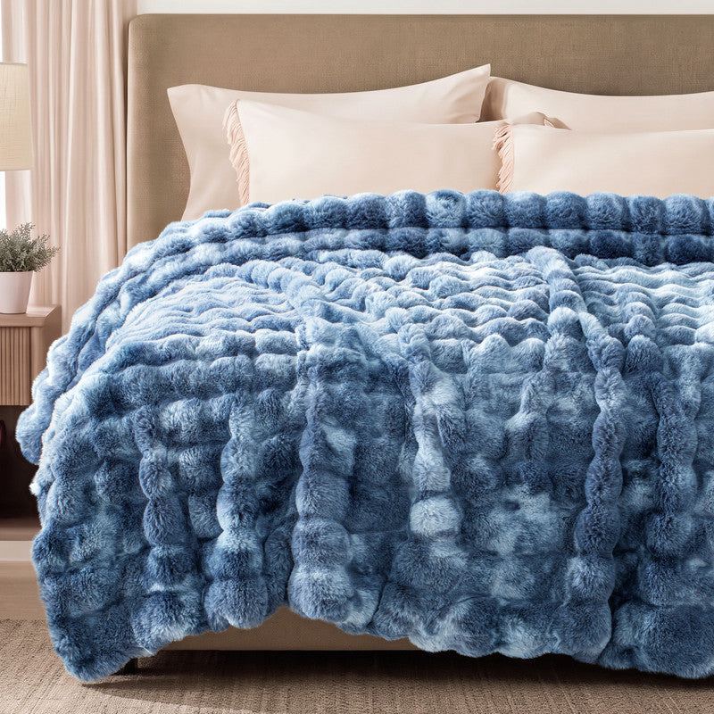 Exclusivo Mezcla Fuzzy Faux Fur Bed Blanket Twin Size, Sherpa Fleece Blankets,Fluffy Plush Warm Throws for Couch, Bed, 60X80 Inches, Tie-dye Navy Blue