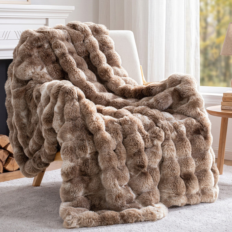 Exclusivo Mezcla Fuzzy Faux Fur Throw Blanket, Sherpa Fleece Blankets,Fluffy Plush Warm Throws for Couch, Bed, 50x60 Inches, Tie-dye Taupe