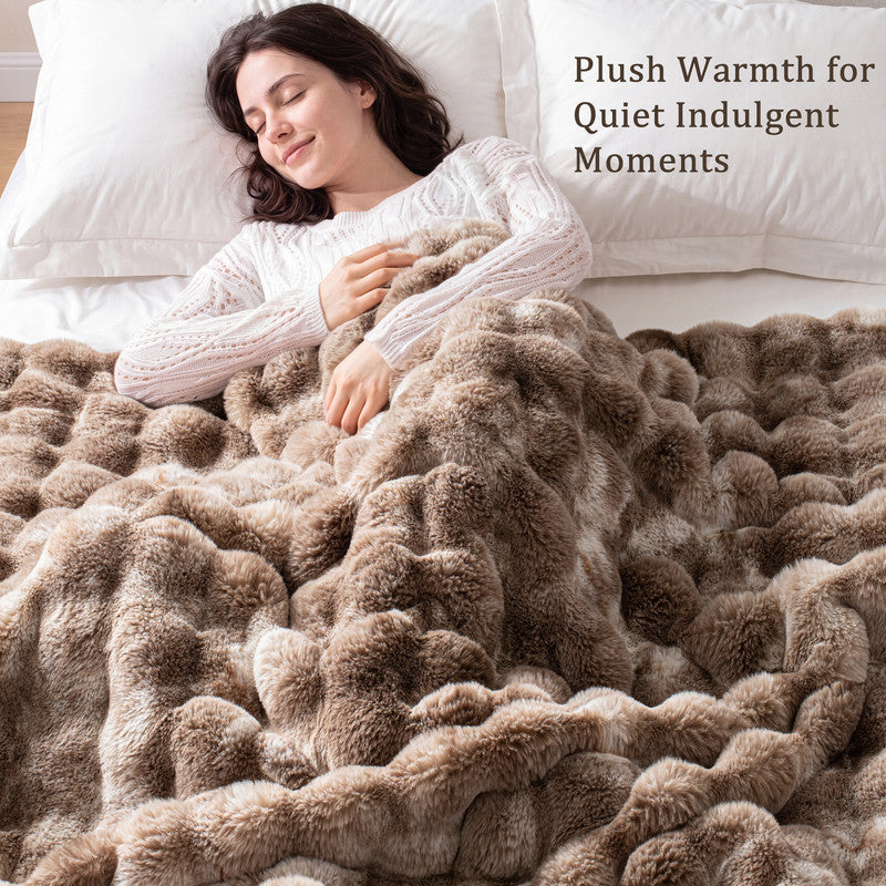 Exclusivo Mezcla Fuzzy Faux Fur Bed Blanket Twin Size, Sherpa Fleece Blankets,Fluffy Plush Warm Throws for Couch, Bed, 60X80 Inches, Tie-dye Taupe