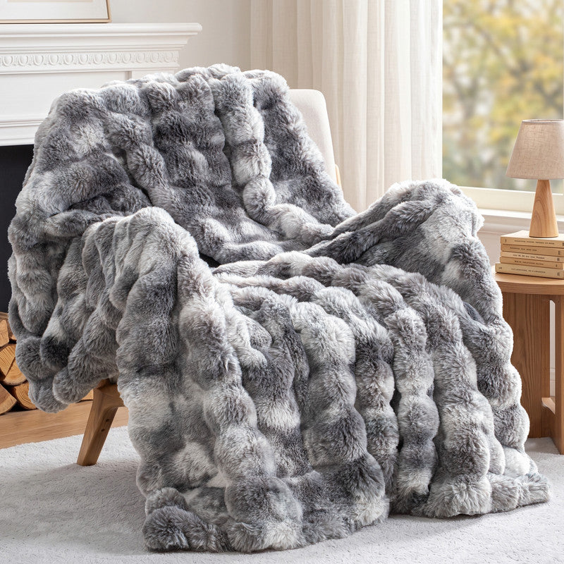 Exclusivo Mezcla Fuzzy Faux Fur Throw Blanket, Sherpa Fleece Blankets,Fluffy Plush Warm Throws for Couch, Bed, 50x60 Inches, Tie-dye Grey