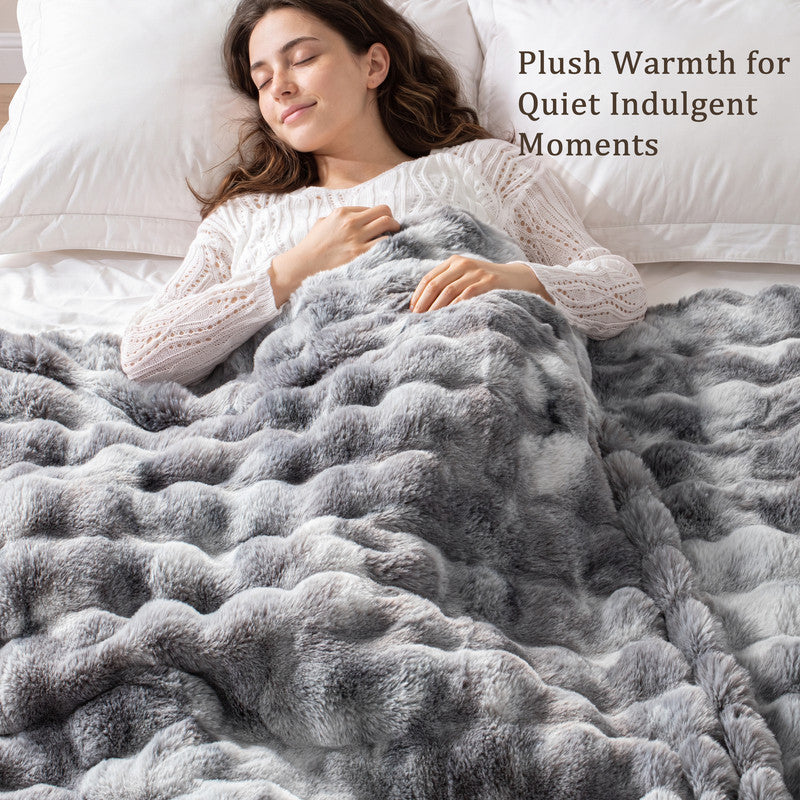 Exclusivo Mezcla Fuzzy Faux Fur Bed Blanket King Size, Sherpa Fleece Blankets,Fluffy Plush Warm Throws for Couch, Bed, 90X104 Inches, Tie-dye Grey