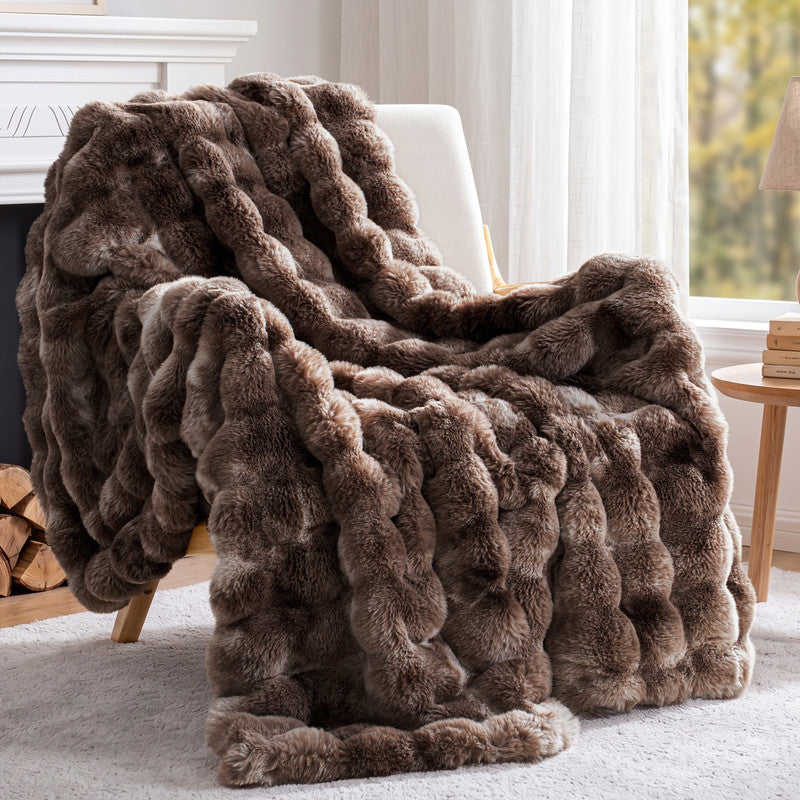 Exclusivo Mezcla Fuzzy Faux Fur Throw Blanket, Sherpa Fleece Blankets,Fluffy Plush Warm Throws for Couch, Bed, 50x60 Inches, Tie-dye Coffee