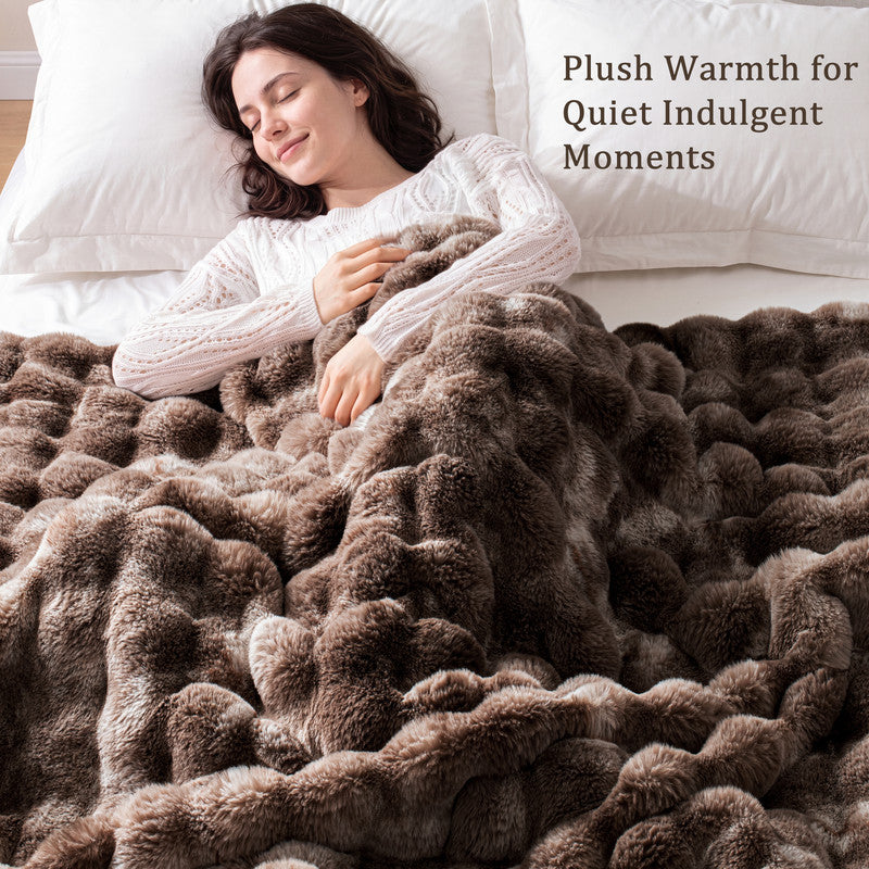 Exclusivo Mezcla Fuzzy Faux Fur Throw Blanket, Sherpa Fleece Blankets,Fluffy Plush Warm Throws for Couch, Bed, 50x60 Inches, Tie-dye Coffee
