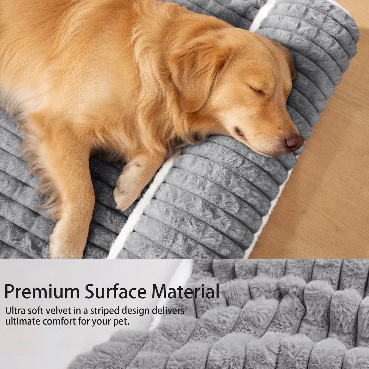 Exclusivo Mezcla Orthopedic Dog Bed with Head Pillow for Large Dogs, Removable and Machine-Washable Cover, 48"X30", Grey