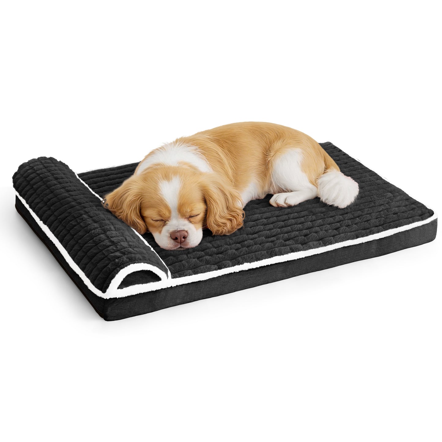 Exclusivo Mezcla Orthopedic Dog Bed with Head Pillow for Small and Medium Dogs, Removable and Machine-Washable Cover, 30"X20", Black