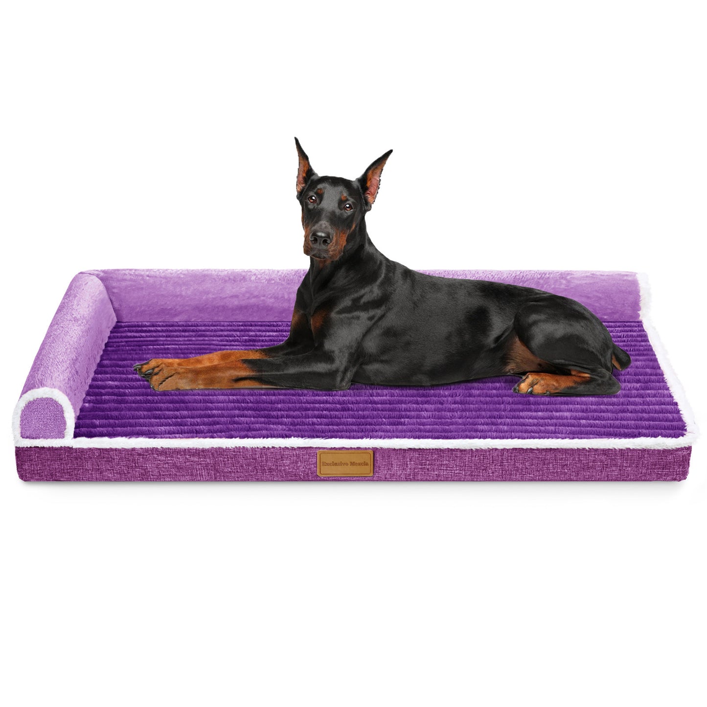 Exclusivo Mezcla Extra Large Orthopedic Dog Bed, Luxury Striped Jacquard Pet Bed Sofa, Waterproof and Washable, 56"×40", Purple
