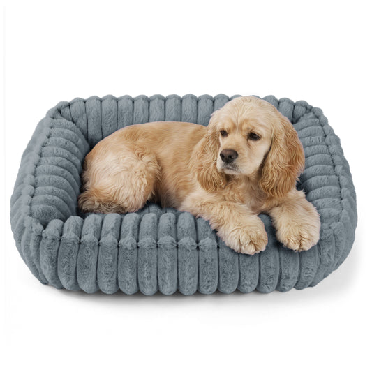 Exclusivo Mezcla Ribbed Plush Cuddler Dog Bed, 32"x24" Calming Pet Bed with Non-Slip Bottom for Medium Dogs, Machine Washable, Dark Grey