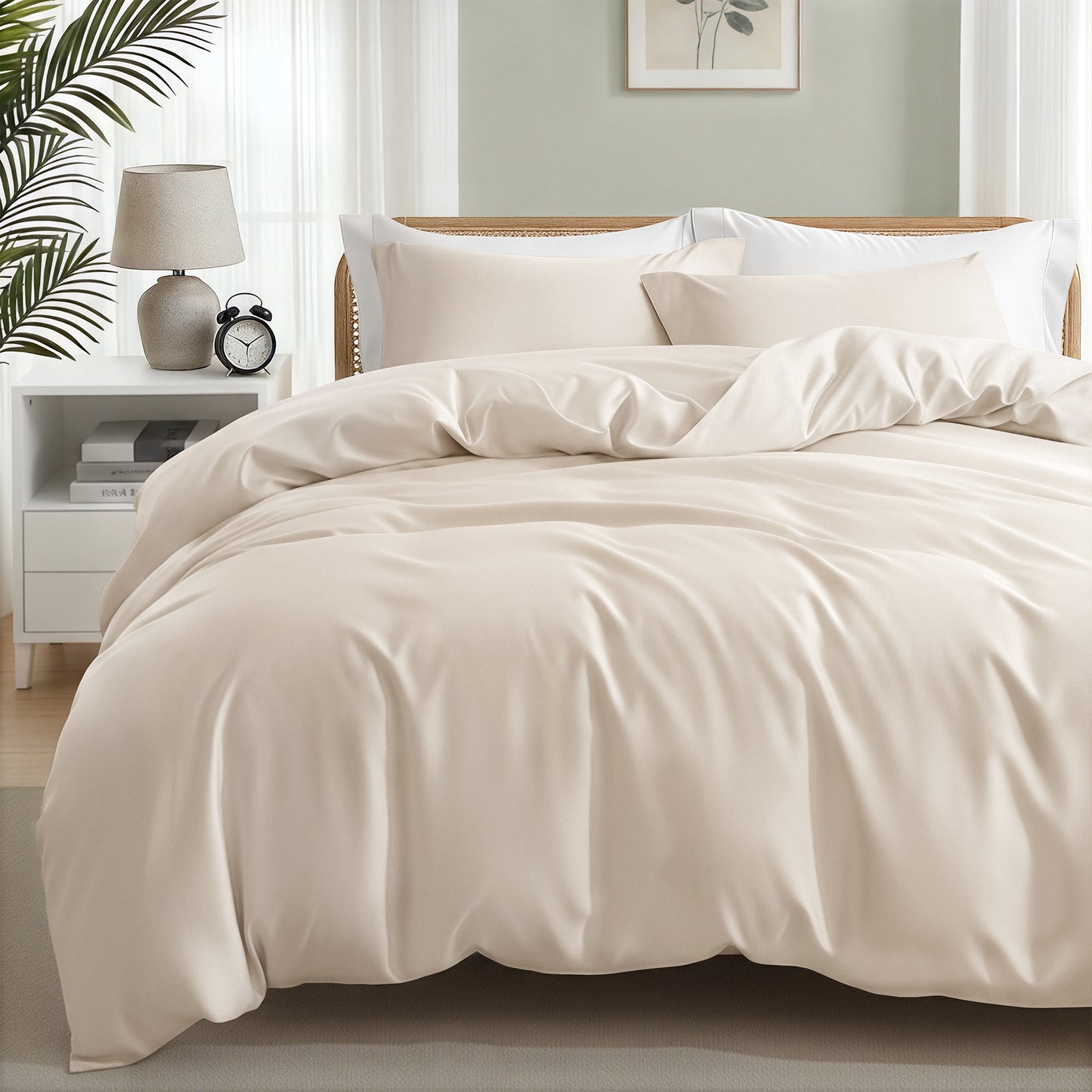 Exclusivo Mezcla King Bedding Duvet Cover Set, 3 Pieces Lightweight Comforter Cover with Pillow Shams (Brich Beige)