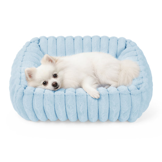 Exclusivo Mezcla Ribbed Plush Cuddler Dog Bed, 20"x16" Calming Pet Bed with Non-Slip Bottom for Small Dogs, Machine Washable, Blue