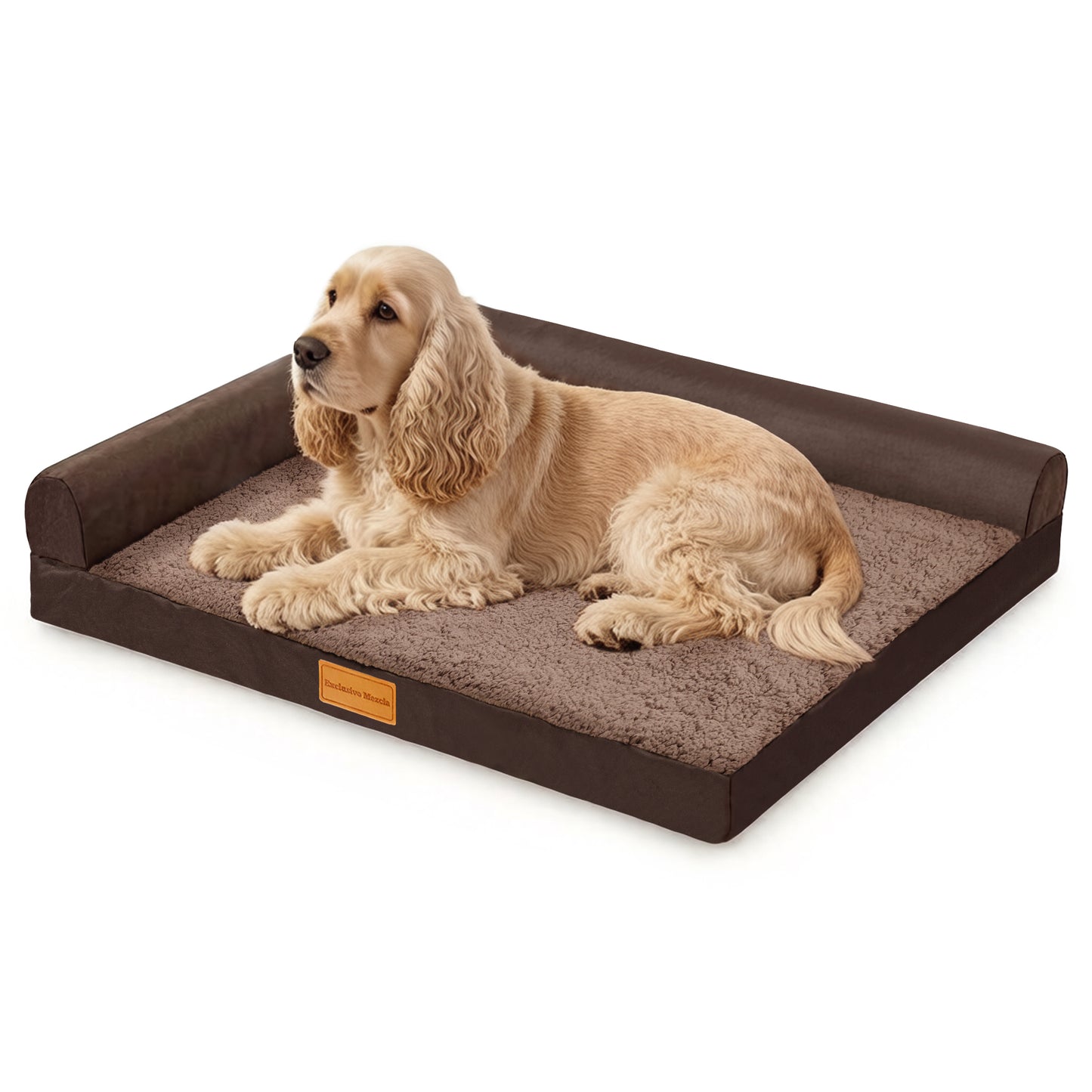 Exclusivo Mezcla L-shaped Pet Couch Bed with Removable and Washable Cover, Orthopedic Dog Bed for Medium Dogs with Non-Slip Bottom, 36"X24", Brown
