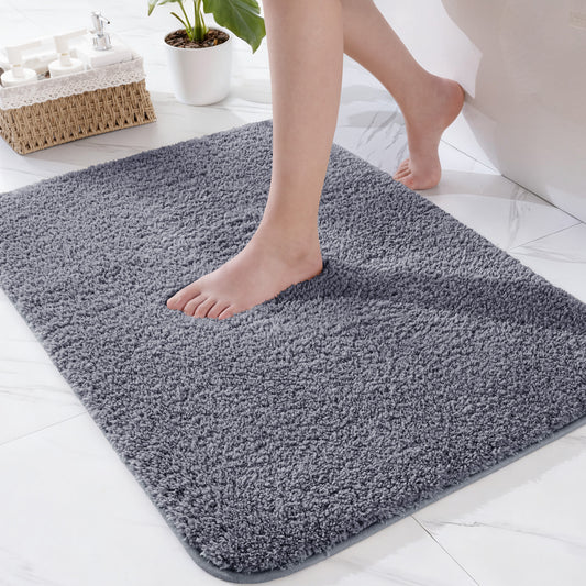 Exclusivo Mezcla Bathroom Rugs Mat 17x24, Extra Soft Non Slip Absorbent Water Microfiber Bath Rugs, Machine Washable Quick Dry Bath Mats for Bathroom Floor, Shower, Home Decor, Solid Grey