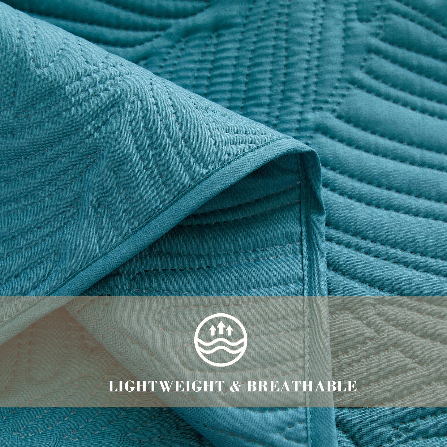 Exclusivo Mezcla Ultrasonic California King Size Quilt Set Teal, 3 Pieces Lightweight Bedspread Leaf Pattern Bed Cover Soft Microfiber Coverlet Bedding Set for All Seasons
