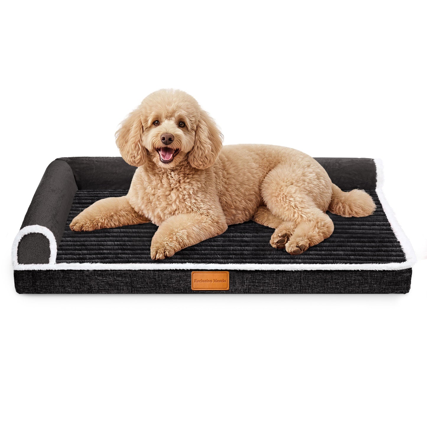 Exclusivo Mezcla Large Orthopedic Dog Bed, Luxury Striped Jacquard Pet Bed Sofa, Waterproof and Washable, 48"×30", Black